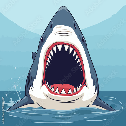 Shark's Open Mouth in Ocean Waters with Splash