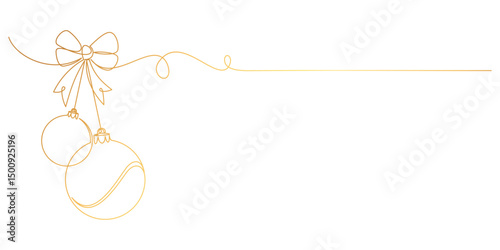 Christmas balls with gold line art style. illustration vector with transparent background.
