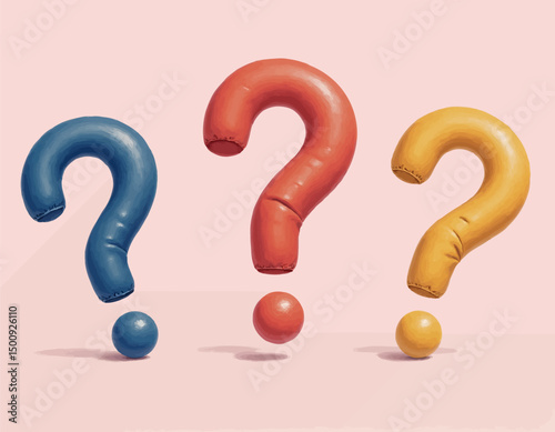 Three Question Marks in Bright Colors against Pink Background