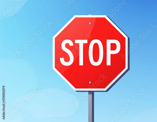 Stop Sign on Clear Blue Sky with Light Clouds