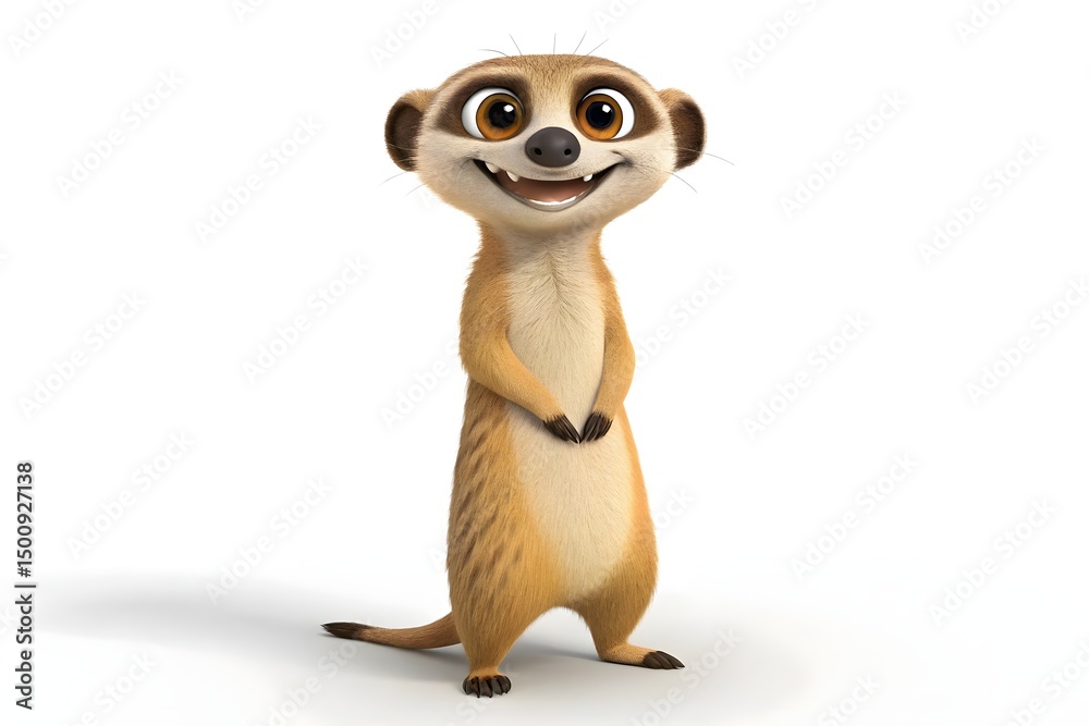 Obraz premium Adorable Cartoon Meerkat Character Standing Smiling 3D Render Happy Animal