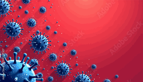 Vibrant Viruses on Red Background with 3D Effect