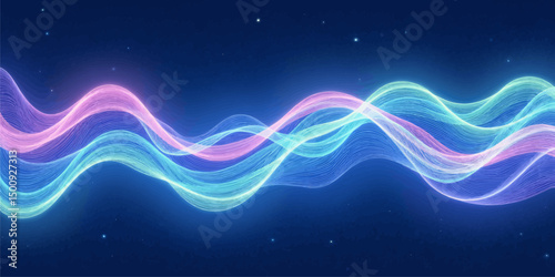Wavy Neon Lights in Cosmic Night Sky