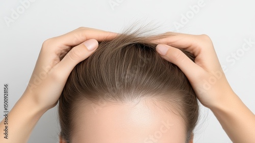 Hands Touching Healthy Hair, Hair Care and Growth Concept hair hands touching hair care scalp woman
