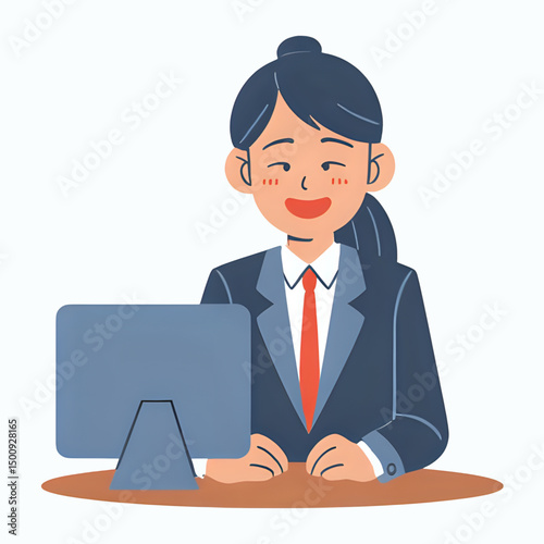 a women wearing formal suites and working at office in front of monitor PC/Laptop