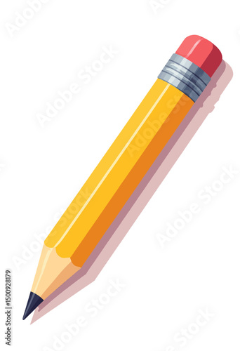 Yellow Pencil with Red Eraser, Ready for Writing, Minimalist Style