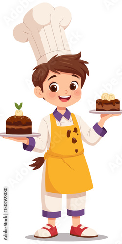 Young Chef Showcasing Delicious Cakes
