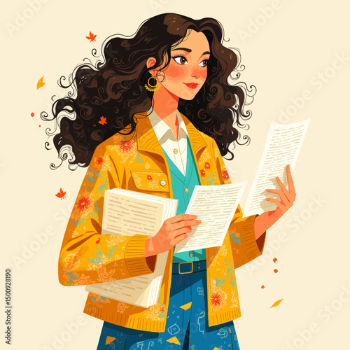 Woman in Autumn Attire Reading Letters