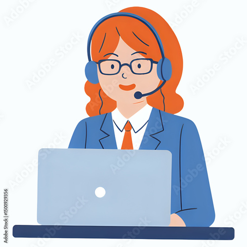flat illustration of costumer service working in front of monitor PC or Laptop