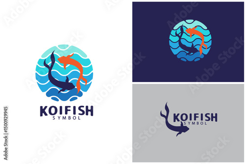 Silhouette koi fish with water element modern logo design vector template