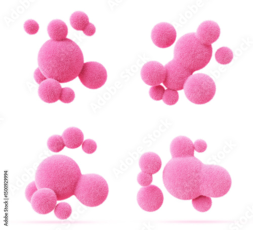 Фотография Pink fluffy metaball shapes with fur texture