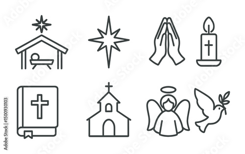 Christmas symbols collection featuring nativity, star, and angel for holiday design