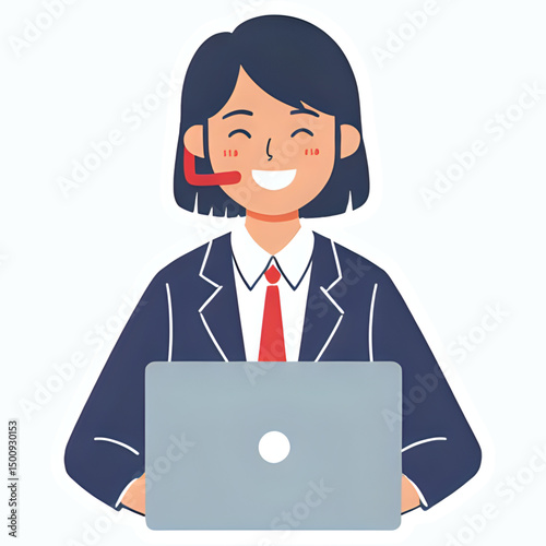 flat illustration of costumer service working in front of monitor PC or Laptop