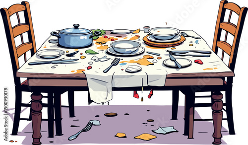 Vsai messy table showing leftovers after big dinner party