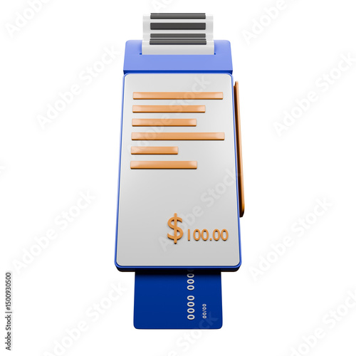 3D Render of a Payment Terminal with a Credit Card Illustration