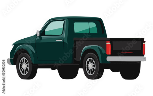Green Pickup Truck Rear Quarter View