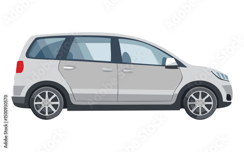 Modern Silver Minivan Side View