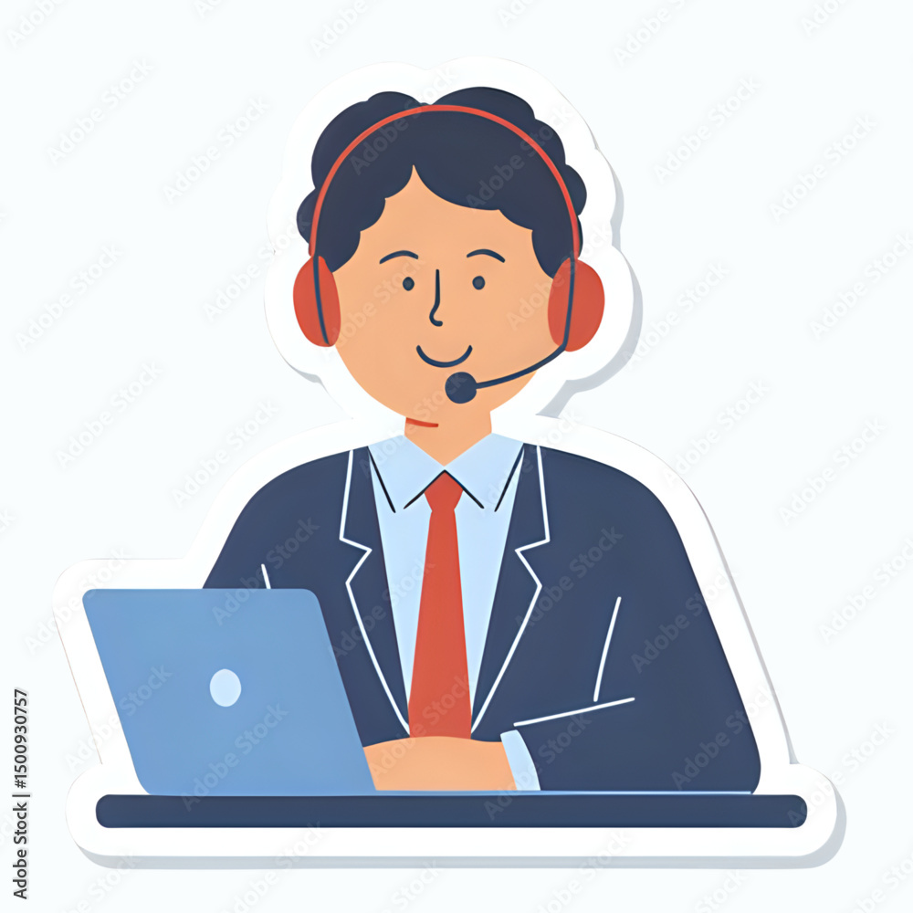 flat illustration of costumer service working in front of monitor PC or Laptop flat illustration of costumer service working in front of monitor PC or Laptop