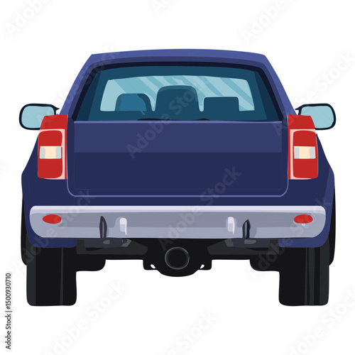 Dark Blue Pickup Truck - Rear View