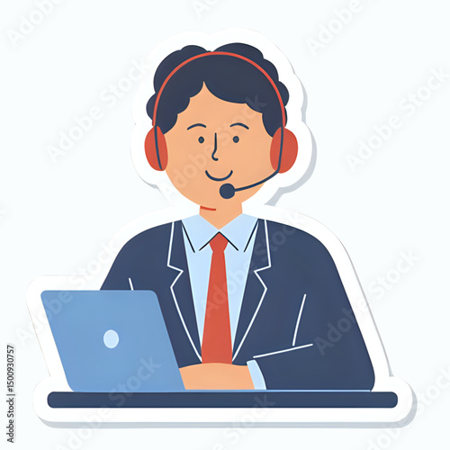 flat illustration of costumer service working in front of monitor PC or Laptop