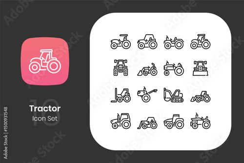 Lineal tractor icon design set