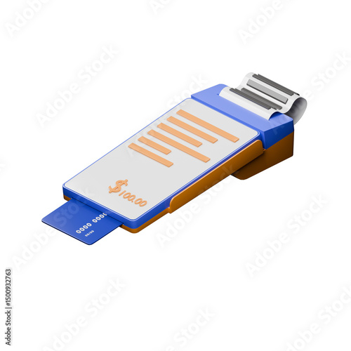 3D Render of an EDC POS Machine, Modern Payment Terminal with Credit Card