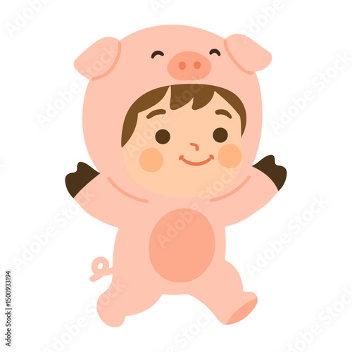Little Girl Wearing Pig Suit