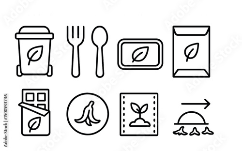 Eco-friendly icons for sustainable packaging and zero waste concepts