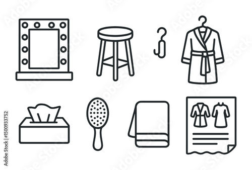 Dressing room essentials: mirror, stool, hanger, robe for design and organization