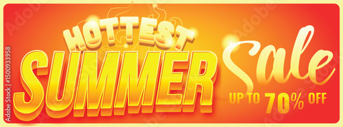3d hottest summer sale in red hot and shinny text clean modern concept. summer sale banner template vector illustration