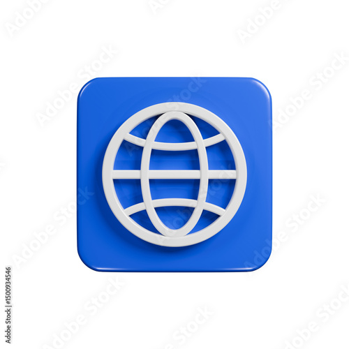 3D Render of a Blue Square with a White Globe Icon