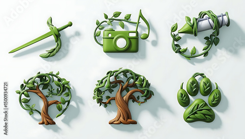 Nature-Inspired Icons: Environmental campaigns, eco-friendly products, organic and artistic style.