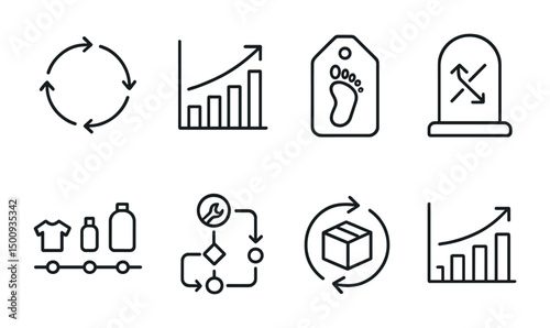 Linear icon set for business growth, productivity, sustainable practices, and analytics