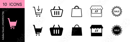 Vector set of shopping line icons.