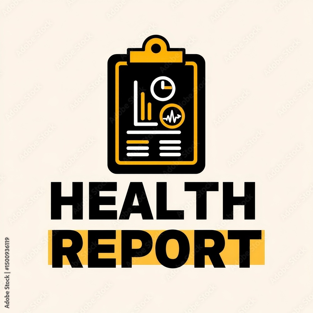 Naklejka premium Health Report Graphic Black and Gold Clipboard Icon with Charts and Heartbeat Symbol