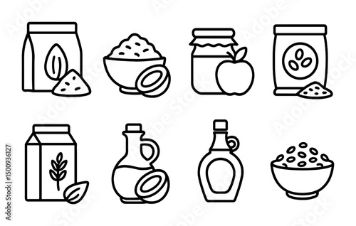 Minimalist icons of organic food products for packaging design