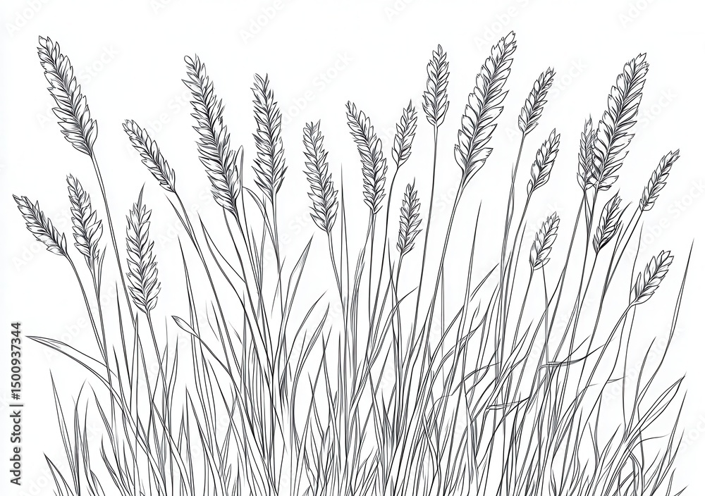 Fototapeta premium Ilustración monocromática de hierbas altas