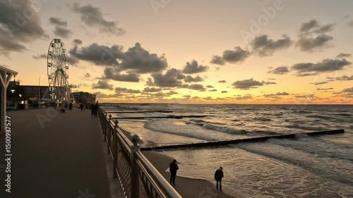 sandy beach on the embankment of Zelenogradsk