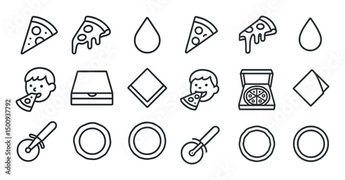 Pizza and food outline icons set – linear, cooking, restaurant symbols