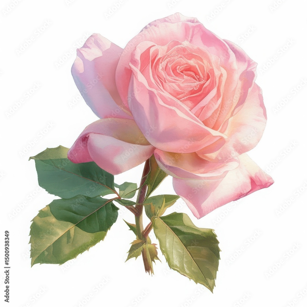 Obraz premium Pink Rose in Bloom: The delicate beauty of a pink rose in full bloom, showcasing its soft petals and vibrant green foliage, perfect for adding a touch of elegance.