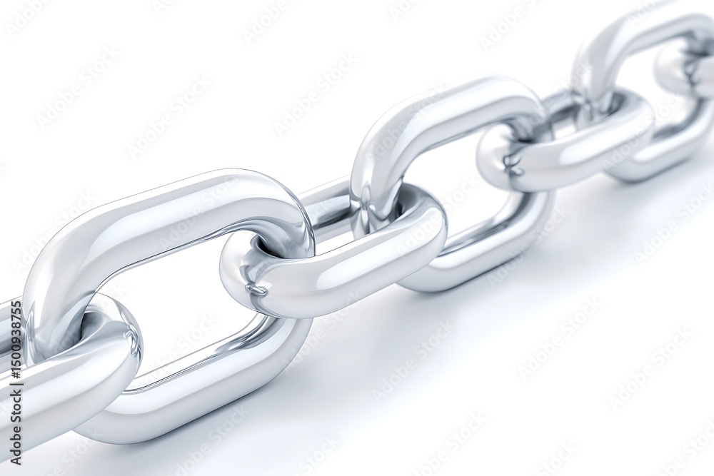 Obraz premium A close-up view of a silver chain link on a white background, showcasing its strength and durability