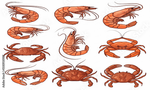 set of crab and prawn