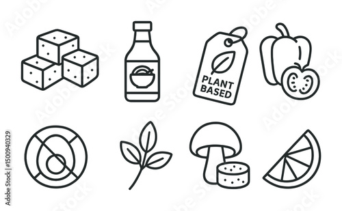 Healthy food icons for plant-based and vegan diet design elements
