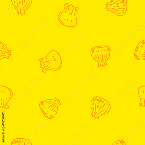 Doodle dumplings pattern background. Dim sum seamless pattern background. dim sum doodle pattern background.