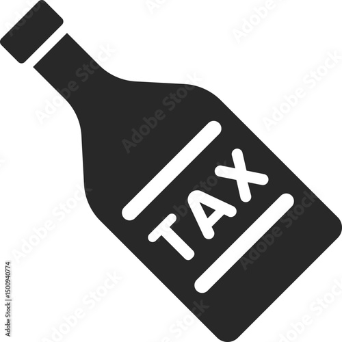 Alcohol bottle icon with tax label, indicating excise duty or liquor tax, solid icon vector.