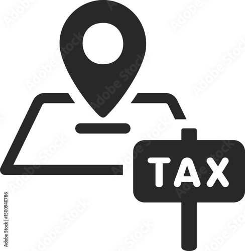Map pin with tax sign symbolizing land tax or property location fee, solid icon vector.