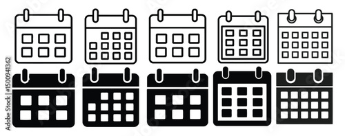 Vector icon set of calendar and planner templates with monthly grid formats and reminders
