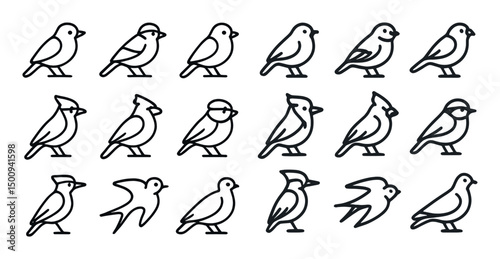 Birds and wildlife icons set – outline, linear, nature and avian symbols