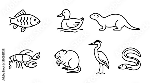 Minimalist animal icons featuring fish, bird, and mammal designs for creative projects