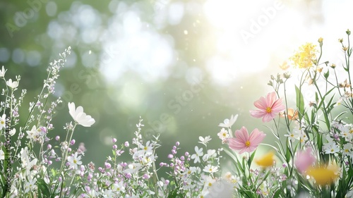 Gentle Sunlight Shines on Wildflowers in a Meadow wildflowers meadow sunlight gentle flowers spring
